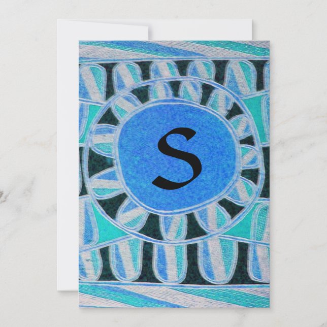 SOLAR MONOGRAM,gold  blue turquase black white Invitation (Front)