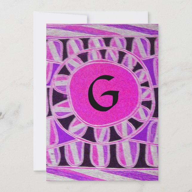 SOLAR MONOGRAM,pink violet black white champagne Invitation (Front)