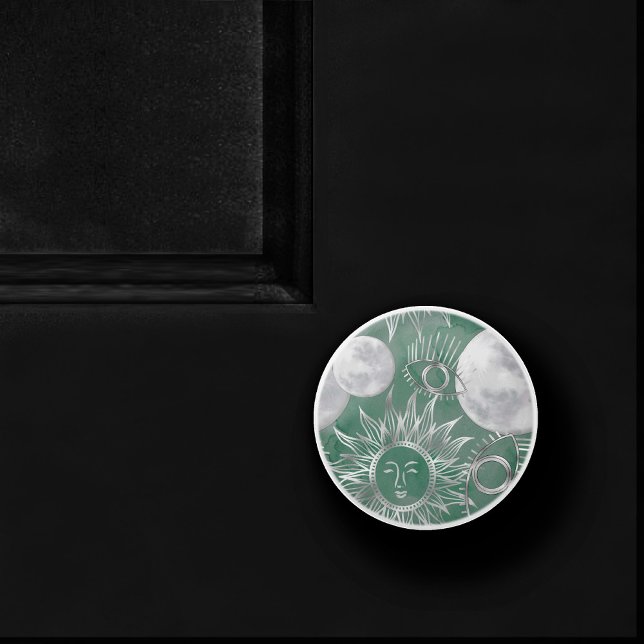Solar Mystique | Dusty Green Silver Moon Stars Sun Ceramic Knob (Creator Uploaded)