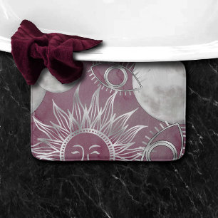 Solar Mystique   Pink Silver Moon Stars Sun Eyes Bath Mat