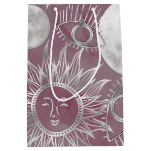 Solar Mystique   Pink Silver Moon Stars Sun Eyes Medium Gift Bag