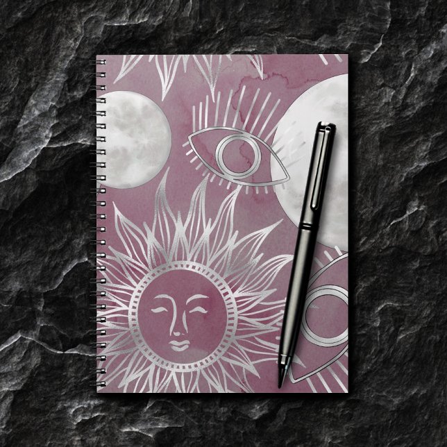 Solar Mystique | Pink Silver Moon Stars Sun Eyes Notebook (Creator Uploaded)