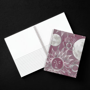 Solar Mystique Pink Silver Moon Stars Sun Eyes Notebook