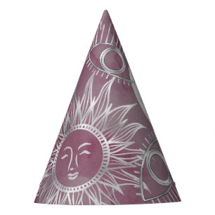 Solar Mystique Pink Silver Moon Stars Sun Eyes Party Hat