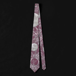 Solar Mystique Pink Silver Moon Stars Sun Eyes Tie