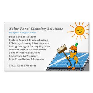 Solar Panel Cleaning Services Mascot Cartoon Magnetic Business Card