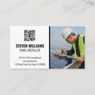 Solar Panel Engineer Inspecting   QR Code  Business Card
