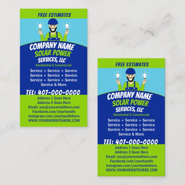 Solar Panel Light Bulb Services Company Business Card (Front/Back)