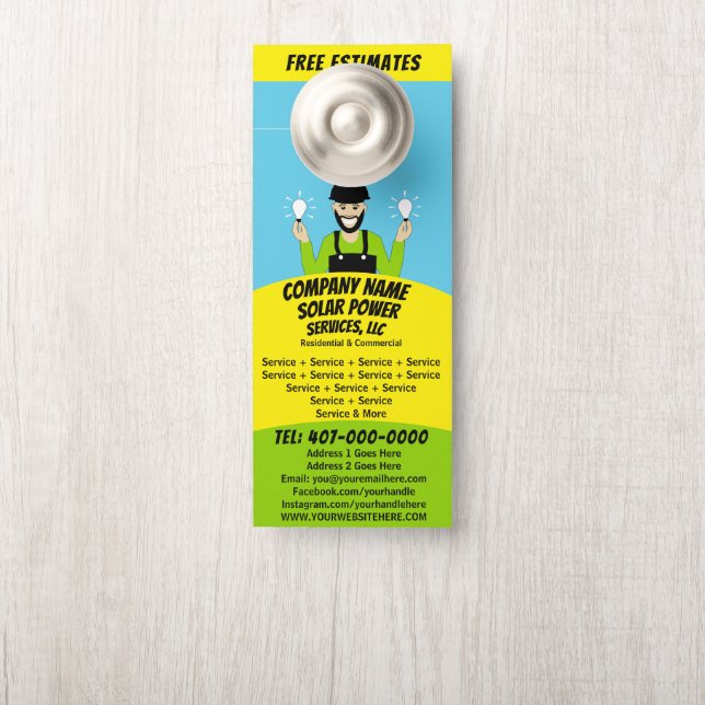 Solar Panel Light Bulb Services Company  Door Hanger (On Knob)