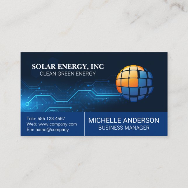 Solar Panel Modern Logo | Tech Background Business Card (Front)