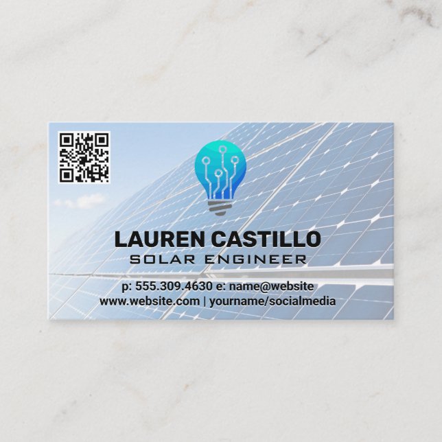 Solar Panel Technology | QR Scan | Lightbulb Business Card (Front)