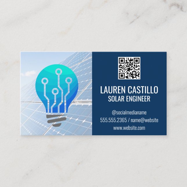 Solar Panels | Light Bulb | QR Scan Code Business Card (Front)