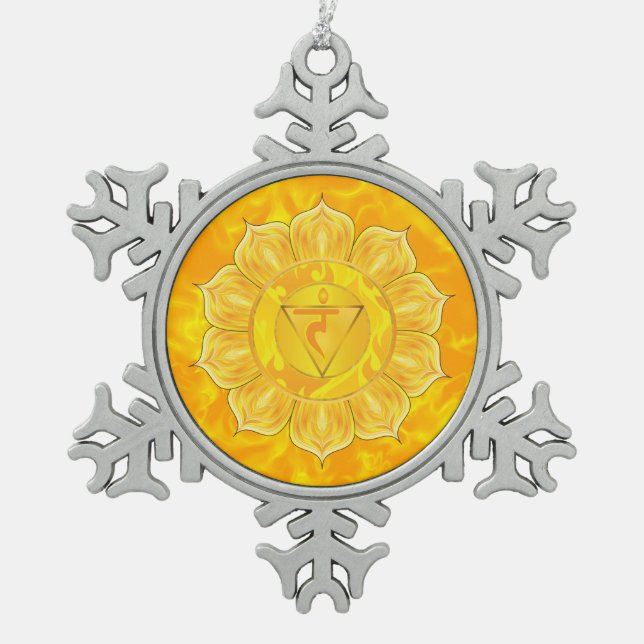 Solar Plexus Chakra Pewter Snowflake Ornament (Front)