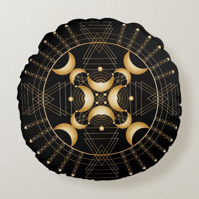 Solar Plexus Chakra Shadow Mandala Round Pillow (Front)