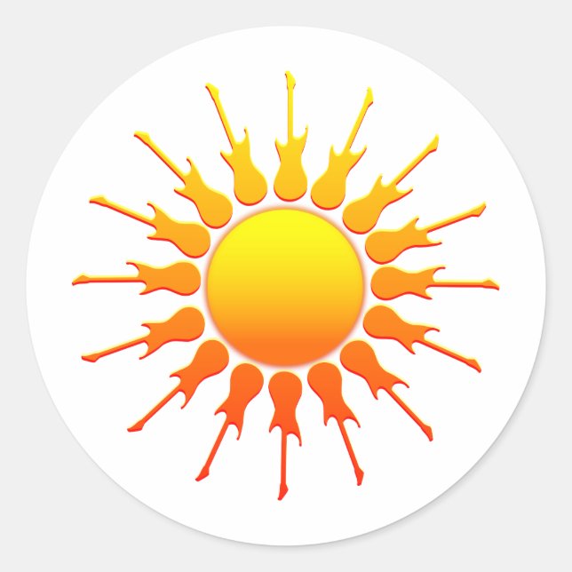 Solar Rock, Sun With Guitar Rays With Shading Classic Round Sticker (Front)