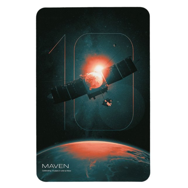 Solar System, 10 Years of Maven Mars Satelite Magnet (Vertical)