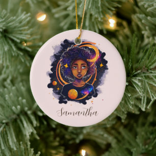 Solar System Afro Woman Ceramic Ornament