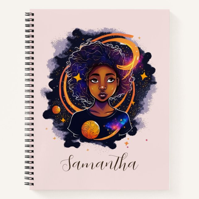 Solar System Afro Woman Notebook (Front)