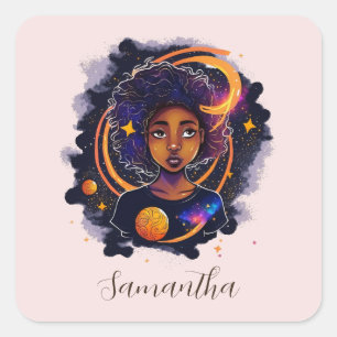 Solar System Afro Woman Square Sticker