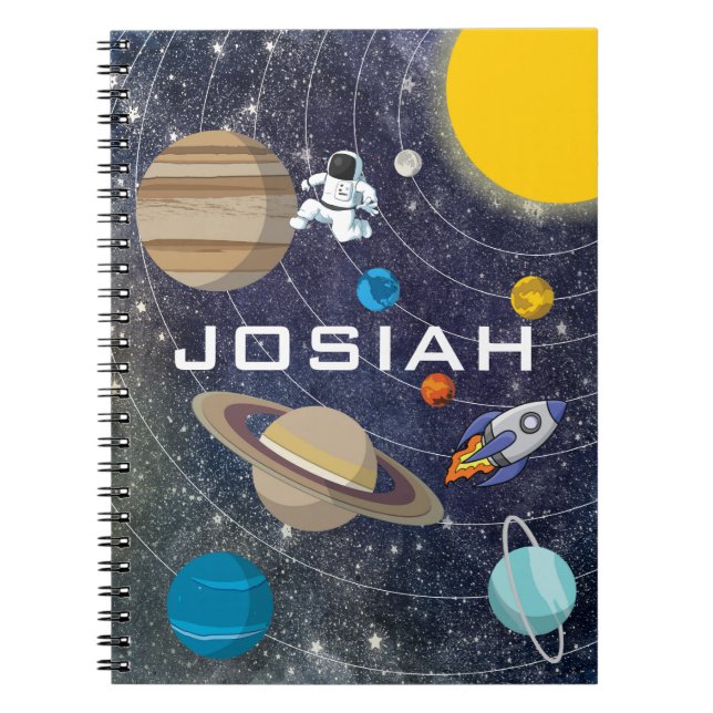 Solar System, Astronaut and Spaceship Notebook (Front)