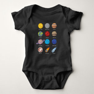 Solar system, Cartoon drawing of the planets Baby Bodysuit