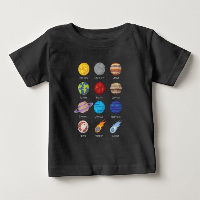 Solar system, Cartoon drawing of the planets Baby T-Shirt (Front)