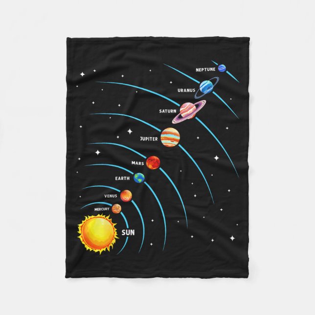 Solar System Colorful Space Planets Educational Ki Fleece Blanket (Front)