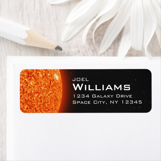 Solar System Fiery Sun Space Return Address Label (Insitu)