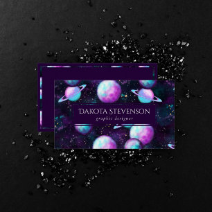Solar System Glow   Cosmic Blue Purple Pink Planet Business Card