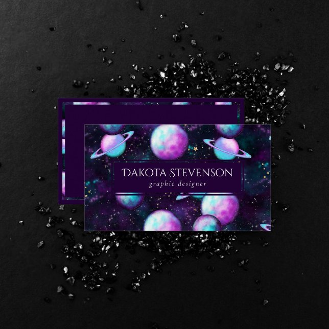 Solar System Glow | Cosmic Blue Purple Pink Planet Business Card (Creator Uploaded)