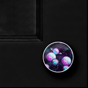 Solar System Glow Cosmic Blue Purple Pink Planet Ceramic Knob