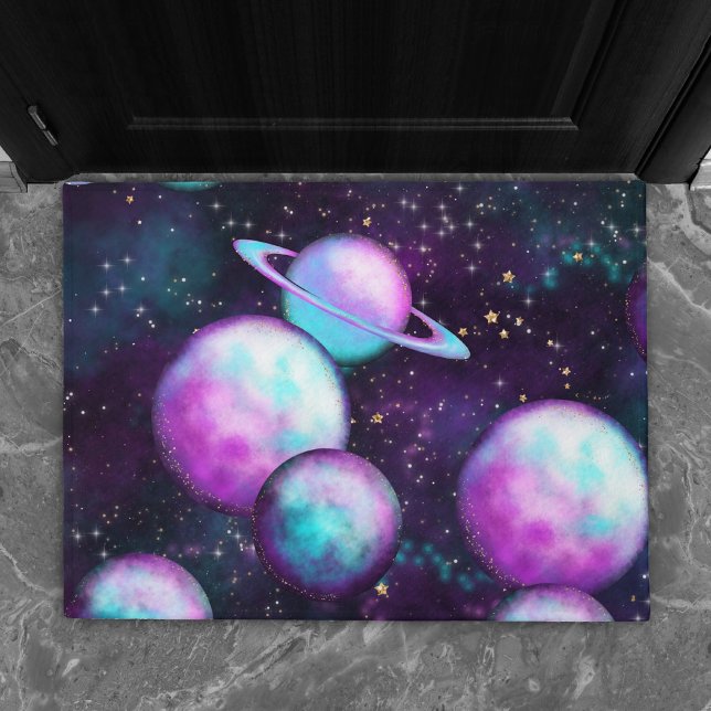 Solar System Glow | Cosmic Blue Purple Pink Planet Doormat (Creator Uploaded)
