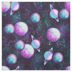 Solar System Glow   Cosmic Blue Purple Pink Planet Fabric