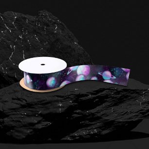 Solar System Glow   Cosmic Blue Purple Pink Planet Satin Ribbon