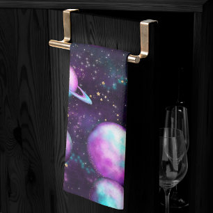 Solar System Glow Cosmic Blue Purple Pink Planet Tea Towel