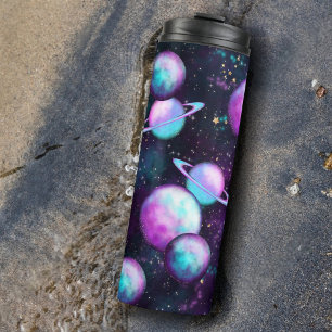Solar System Glow Cosmic Blue Purple Pink Planet Thermal Tumbler