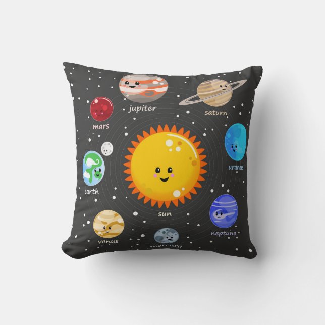Solar system kawaii illustration sun and planets cushion (Front)