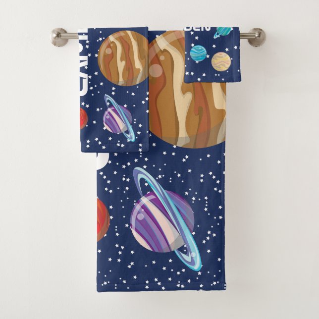Solar System Kid's Personalised Bath Towel Set (Insitu)