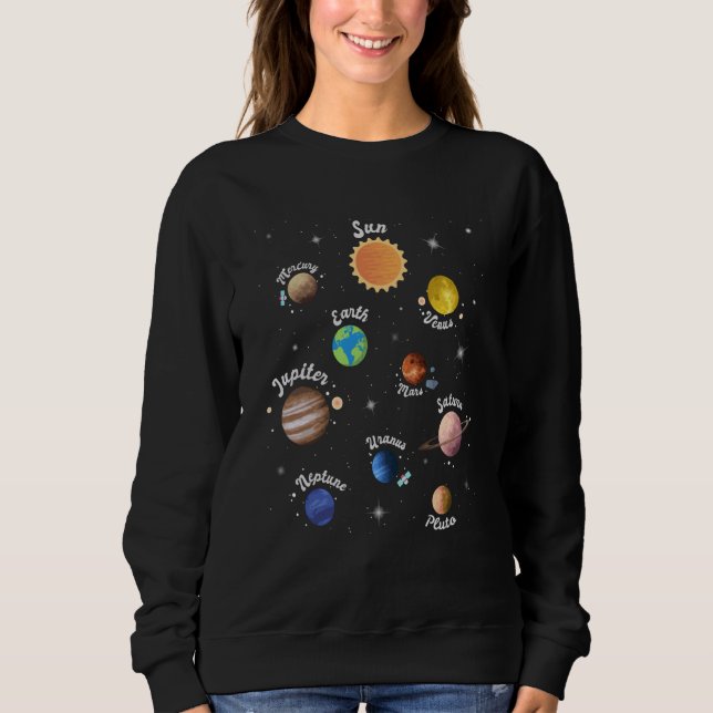 Solar System Kids Planets Outer Space Knowledge Sc Sweatshirt (Front)