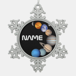 Solar System Montage JPL Photos - Customise Name Snowflake Pewter Christmas Ornament