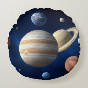 Solar System Montage Round Cushion