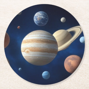 Solar System Montage Round Paper Coaster