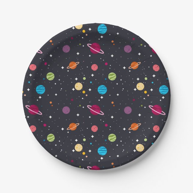 solar system on black paper plate (Front)