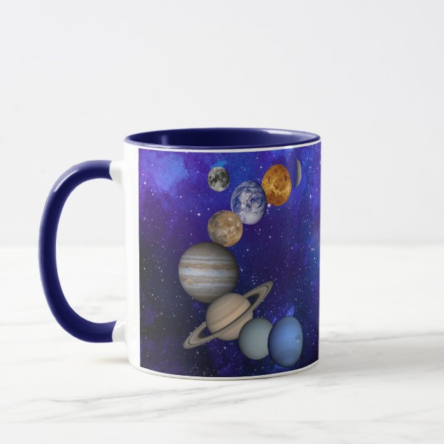 Solar System - Our Planets On A Deep Blue Sky Mug (Left)