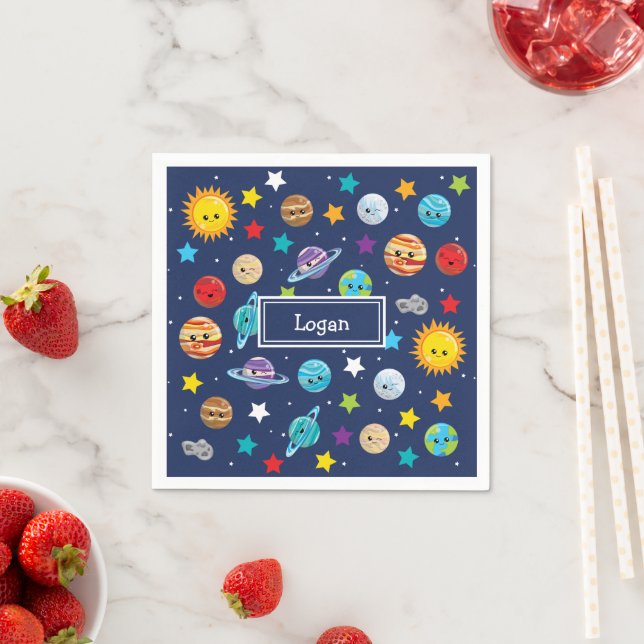 Solar System Pattern for Kids Birthday Napkin (Insitu)