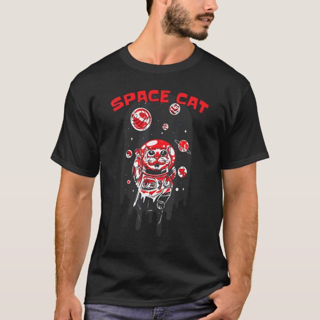 Solar System Planet Astronaut Space Cat T-Shirt (Front)