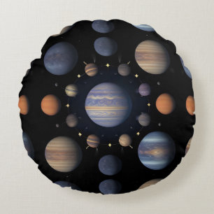 Solar System Planets Arranged in Space Round Cushion