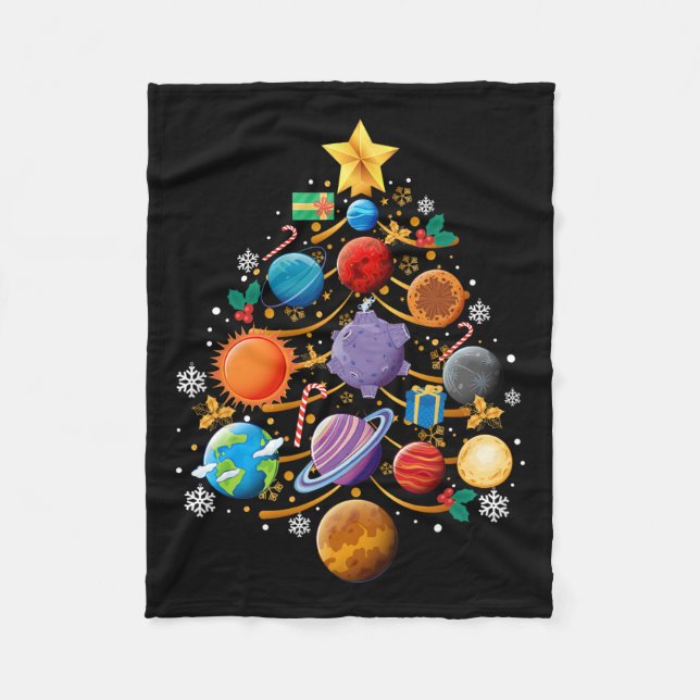 Solar System Planets Christmas Tree Astronomy Xmas Fleece Blanket (Front)