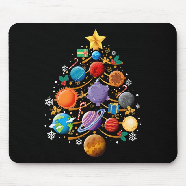 Solar System Planets Christmas Tree Astronomy Xmas Mouse Pad (Front)