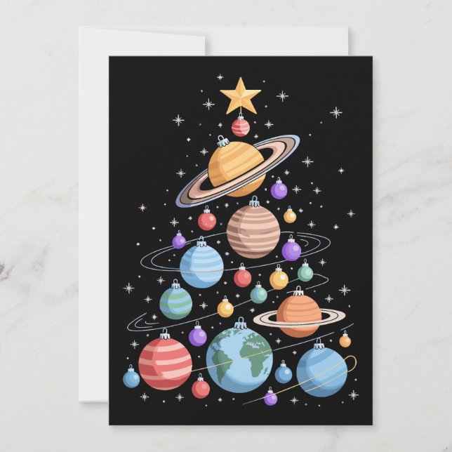 Solar System Planets Christmas Tree Space Holiday Invitation (Front)